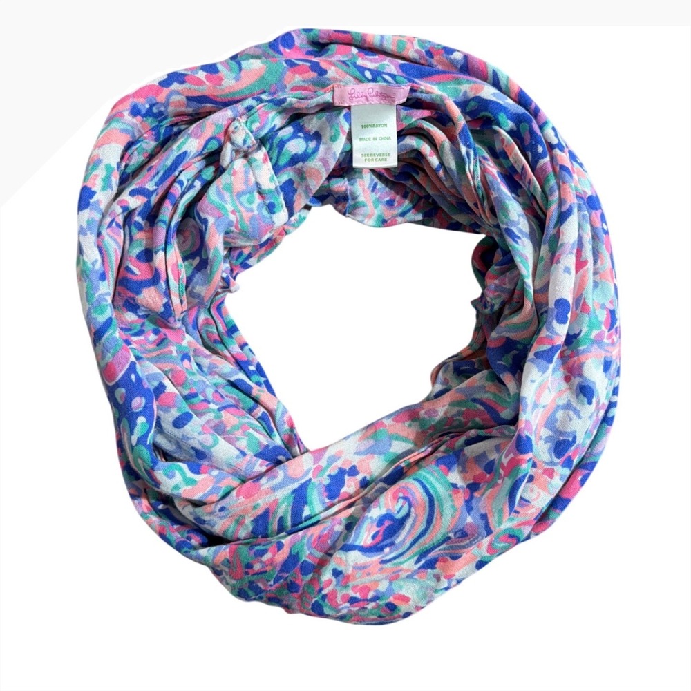 Lilly Pulitzer Pink Blue Green Paisley Rayon Infinity Loop Scarf One Size